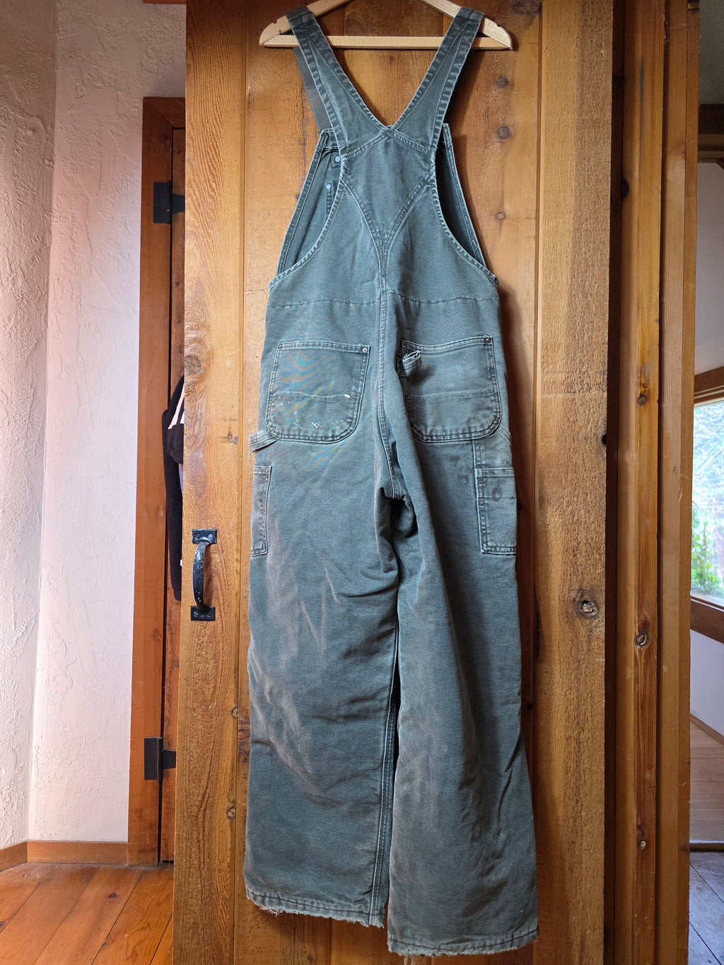 Vtg Carhartt Moss Green Double Knee Quilt Lined Bib Overalls
