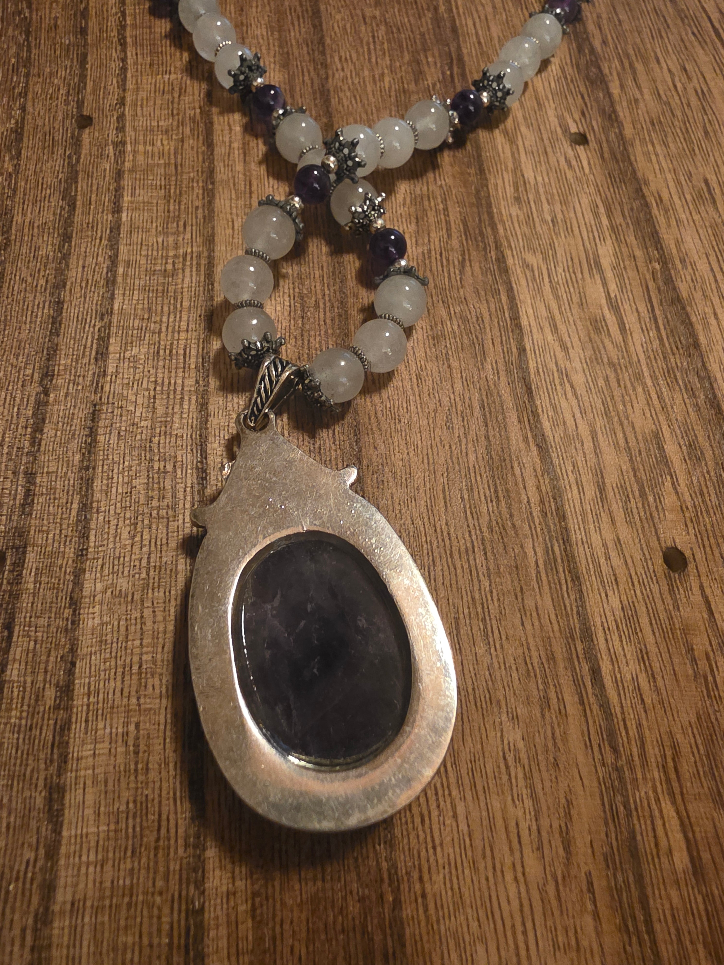 Vintage Amethyst & Quartz Statement Pendant Necklace 18"