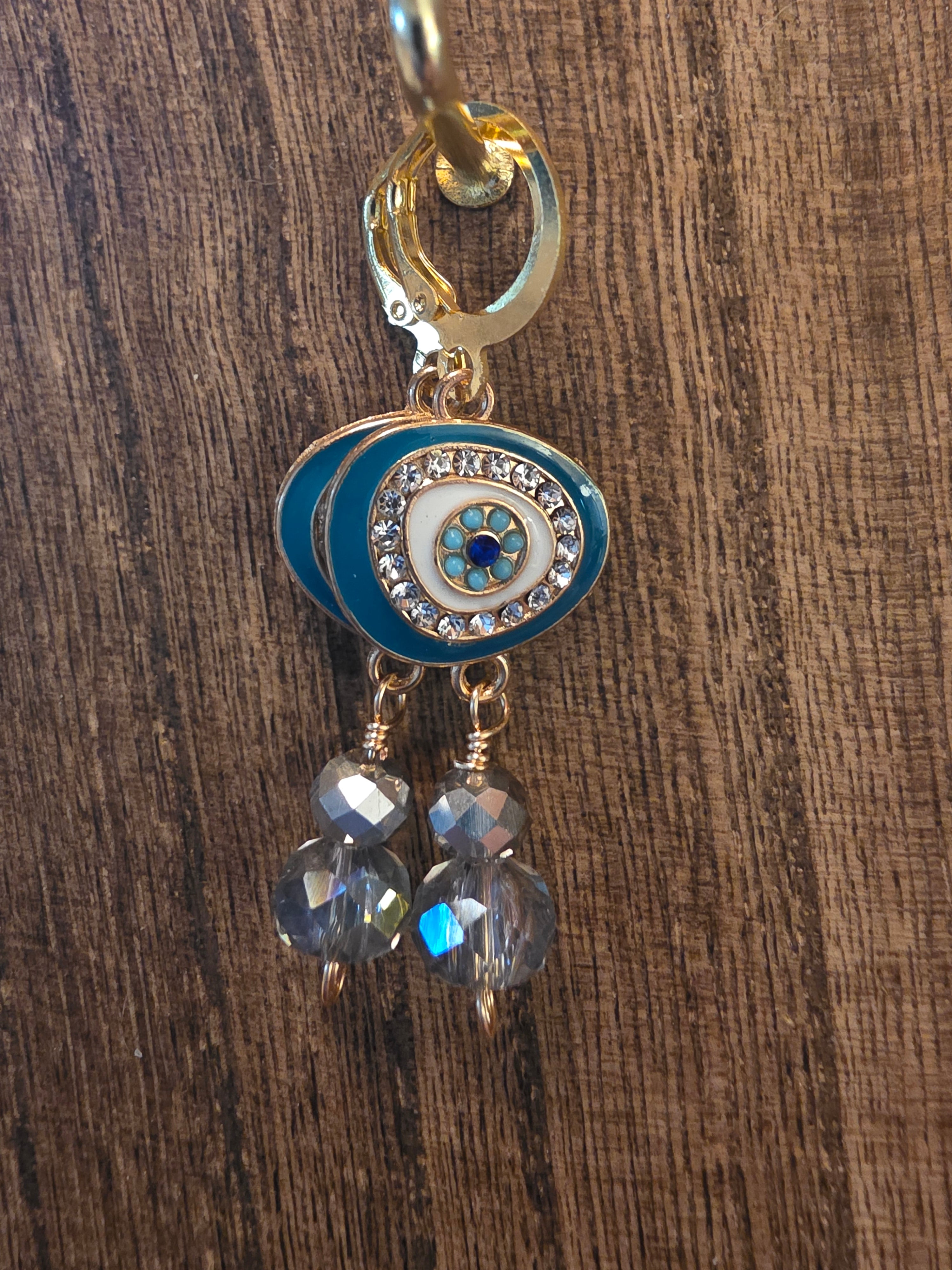 Vintage Style Evil Eye Blue Enamel Crystal Drop Earrings