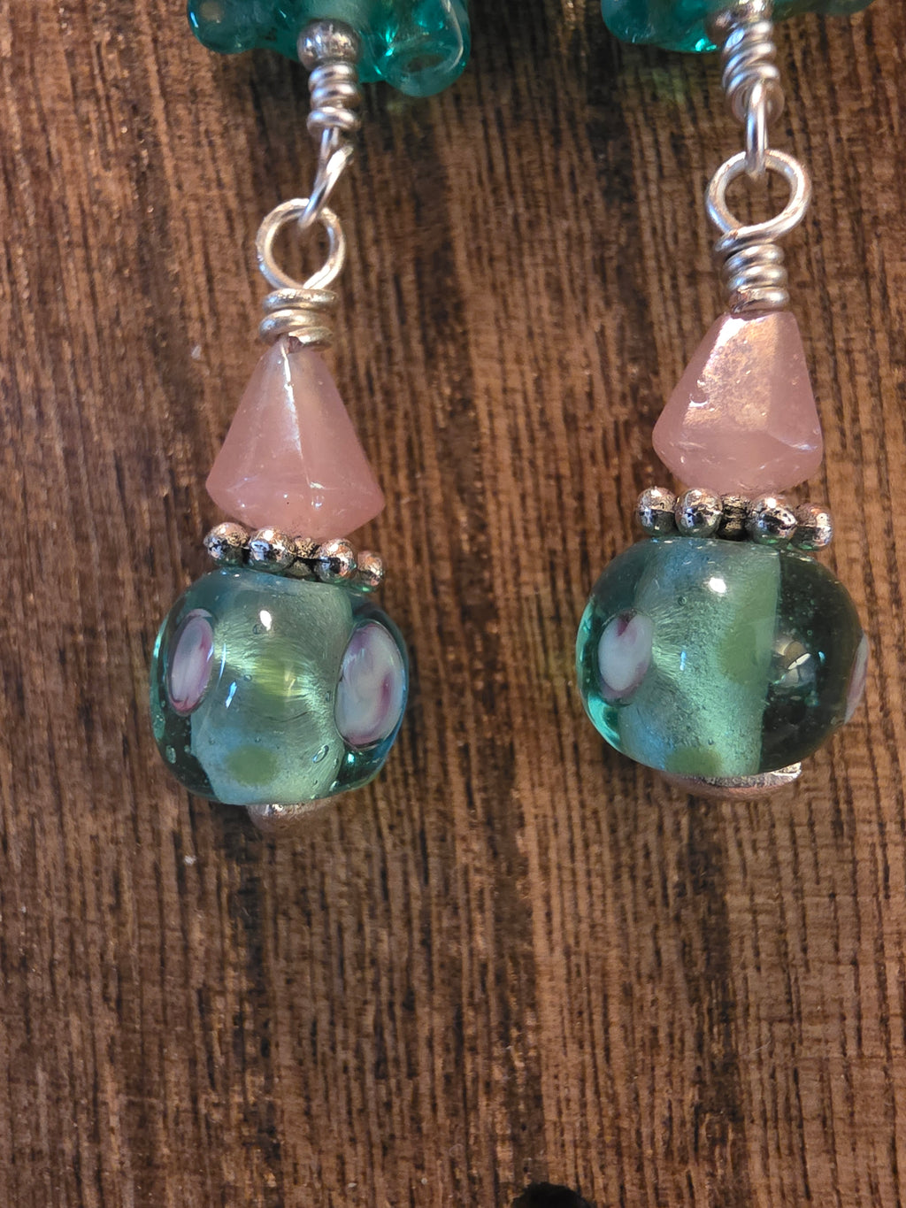 Vintage Artisan Glass Fish & India Glass Pink Bead Earrings