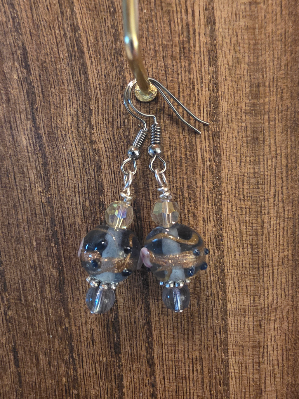 Handmade Artisan Glass Bead & Crystal Dangle Earrings
