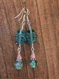 Vintage Artisan Glass Fish & India Glass Pink Bead Earrings
