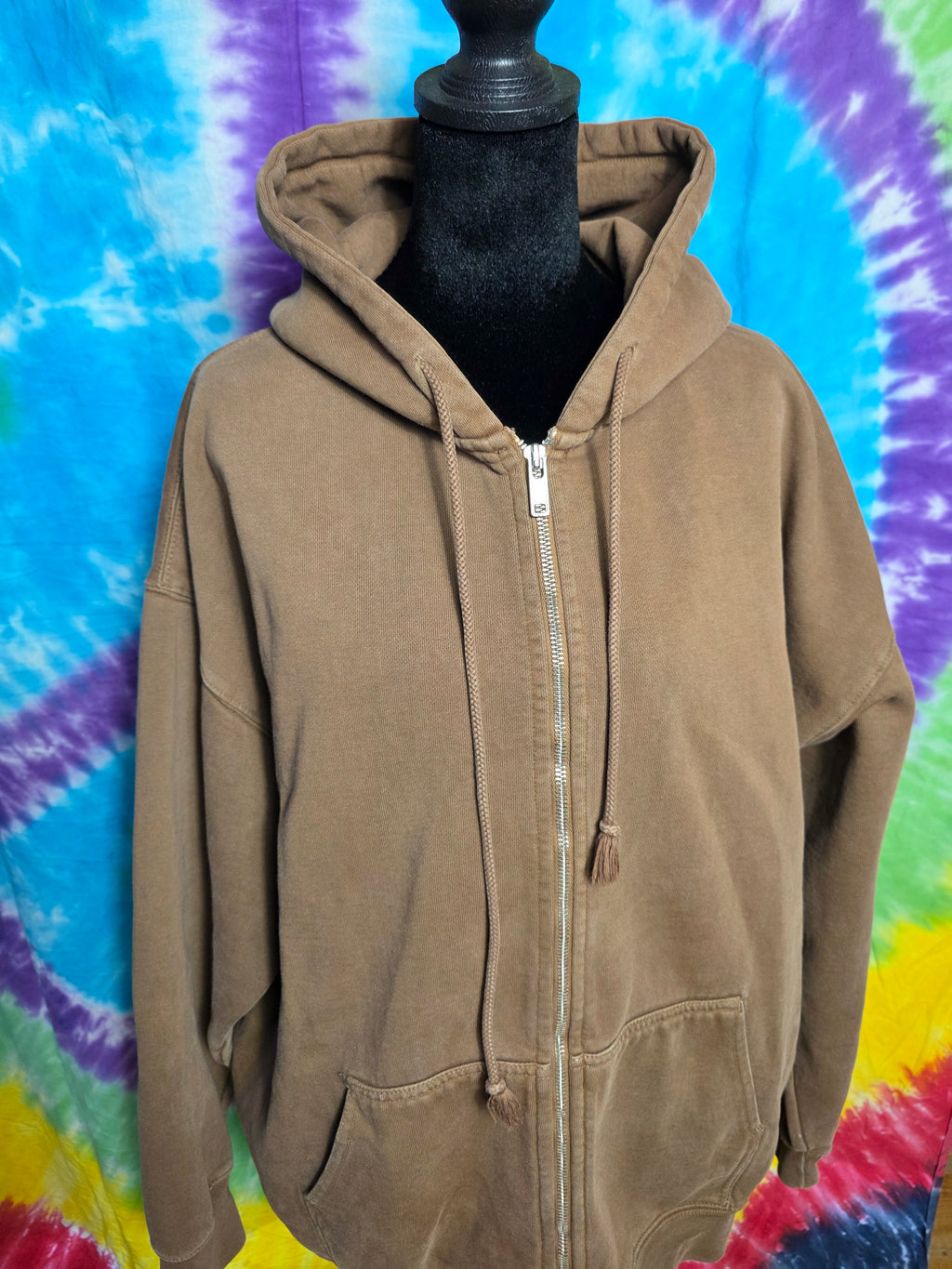Brandy Melville Brown Zip Up Oversized Hoodie One Size
