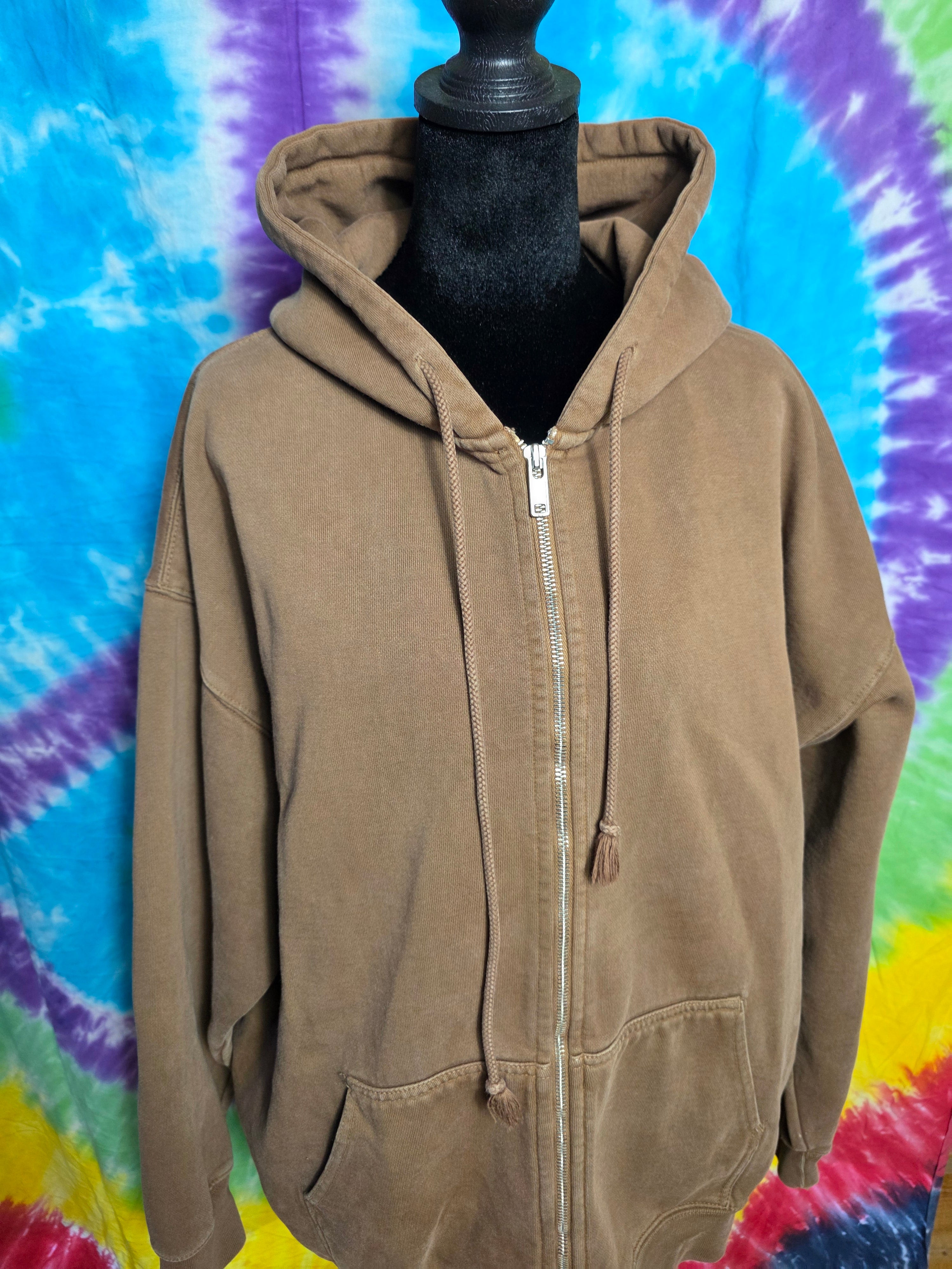 Brandy Melville Brown Zip Up Oversized Hoodie One Size
