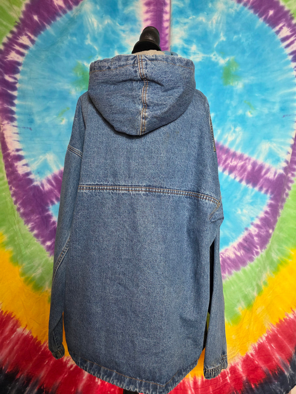 Vtg 90s No Fear Denim Anorak Jacket Medium Flannel Lined Hood