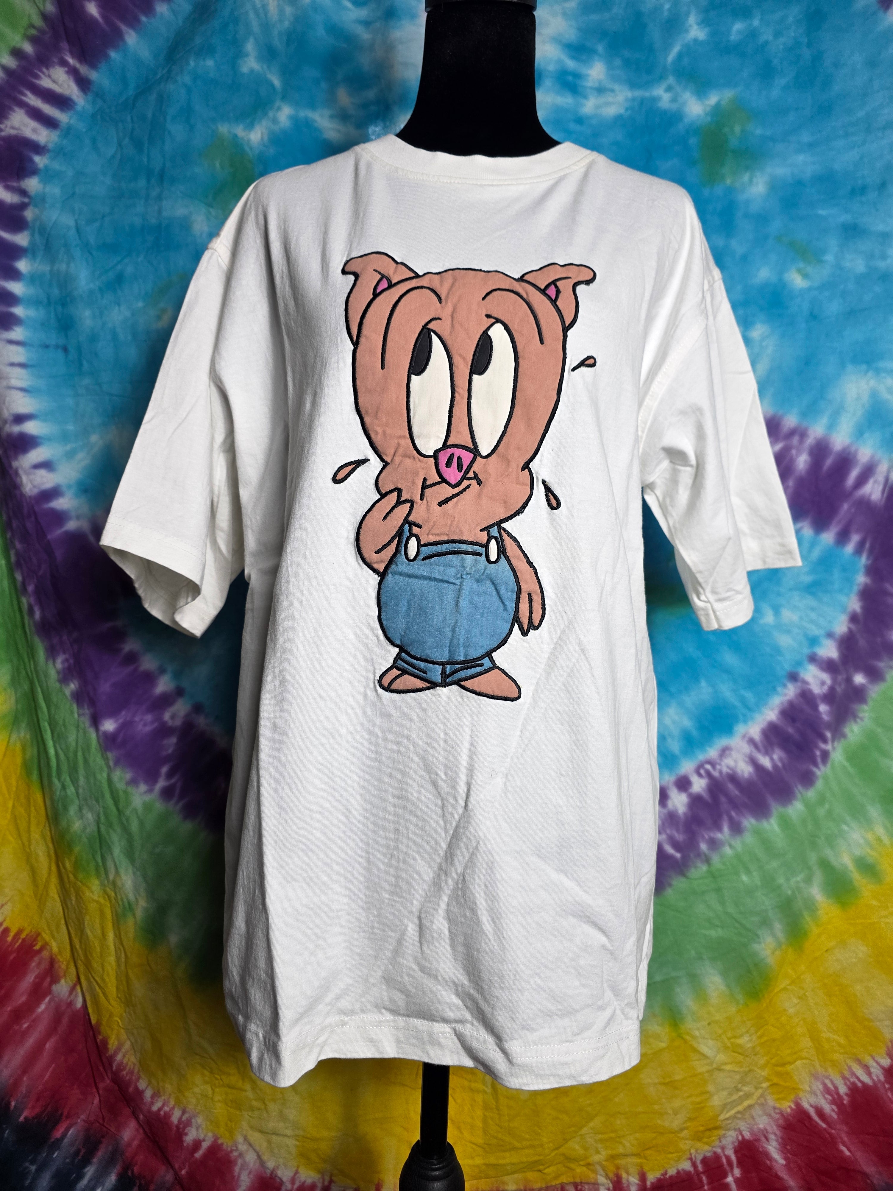 Vintage Pig Overalls Embroidery T Shirt White Mercedes GP