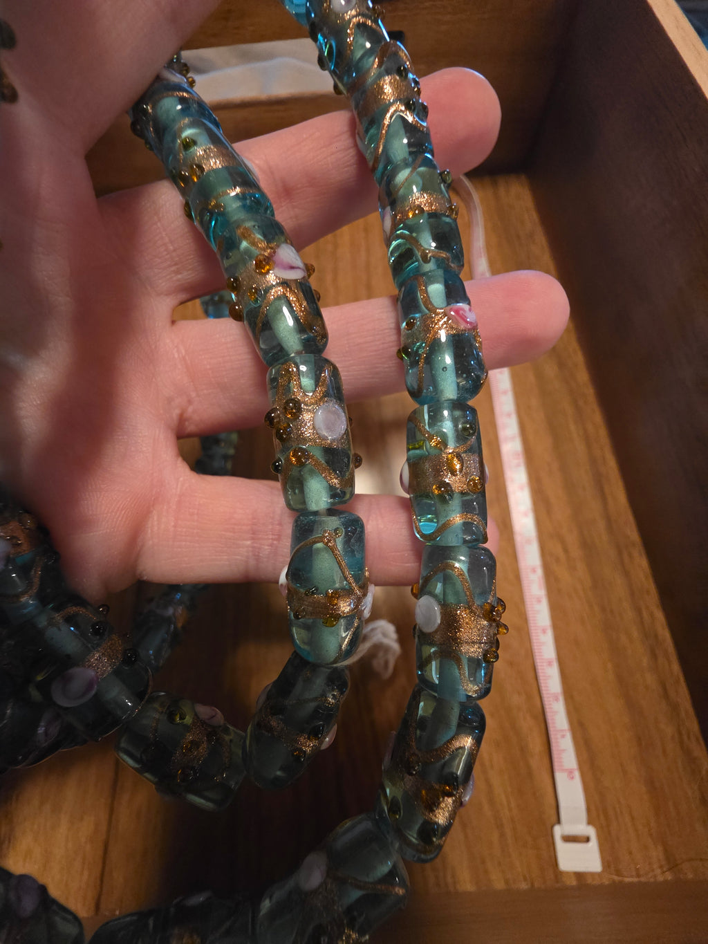 Vintage Venetian Murano Glass Fiorato Wedding Cake Bead Strand