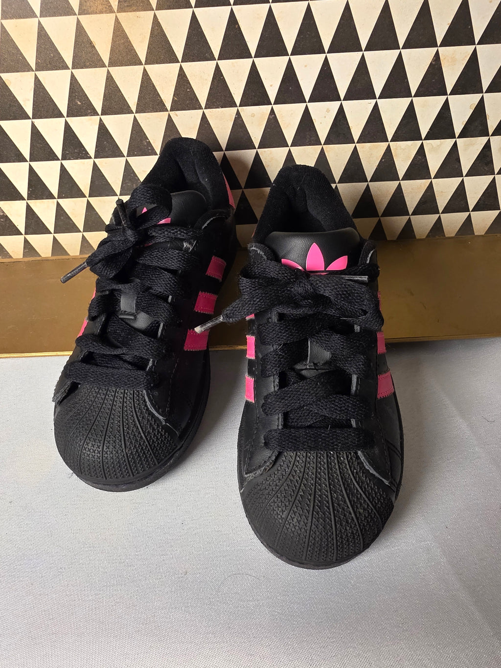 adidas Superstar II C Kids Sneakers Black Hot Pink Size 13K