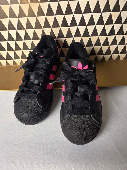 adidas Superstar II C Kids Sneakers Black Hot Pink Size 13K