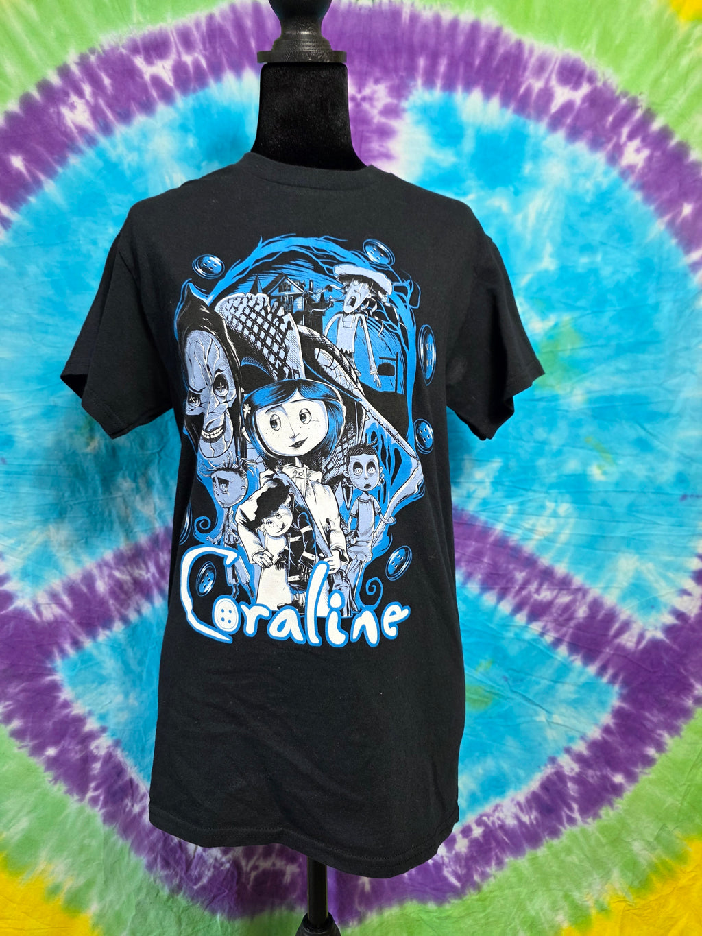 Coraline LAIKA Movie Graphic Tee Black Shirt Small
