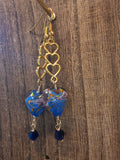 Blue Millefiori Heart & Gold Triple Heart Dangle Earrings