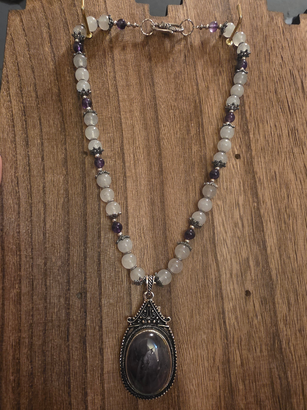 Vintage Amethyst & Quartz Statement Pendant Necklace 18"