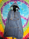 Vtg 90s No Fear Denim Anorak Jacket Medium Flannel Lined Hood