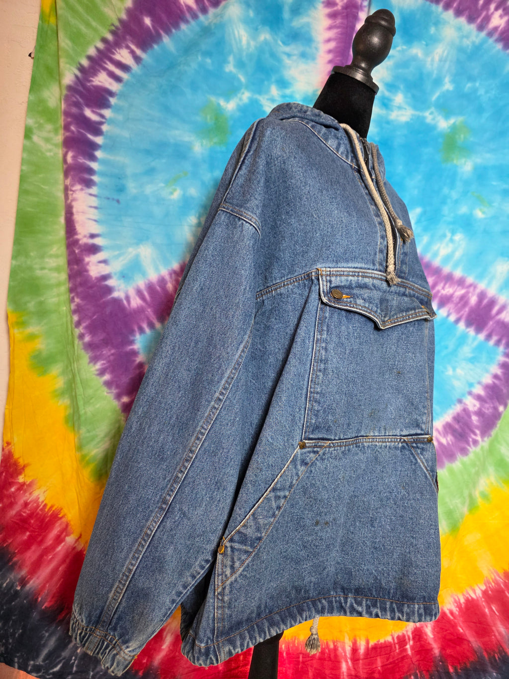 Vtg 90s No Fear Denim Anorak Jacket Medium Flannel Lined Hood