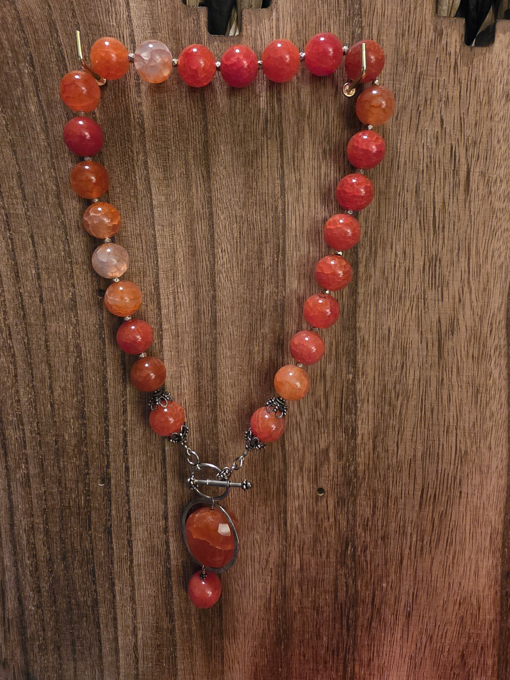 Artisan Carnelian Dragon Vein Agate Pendant Necklace, 17"