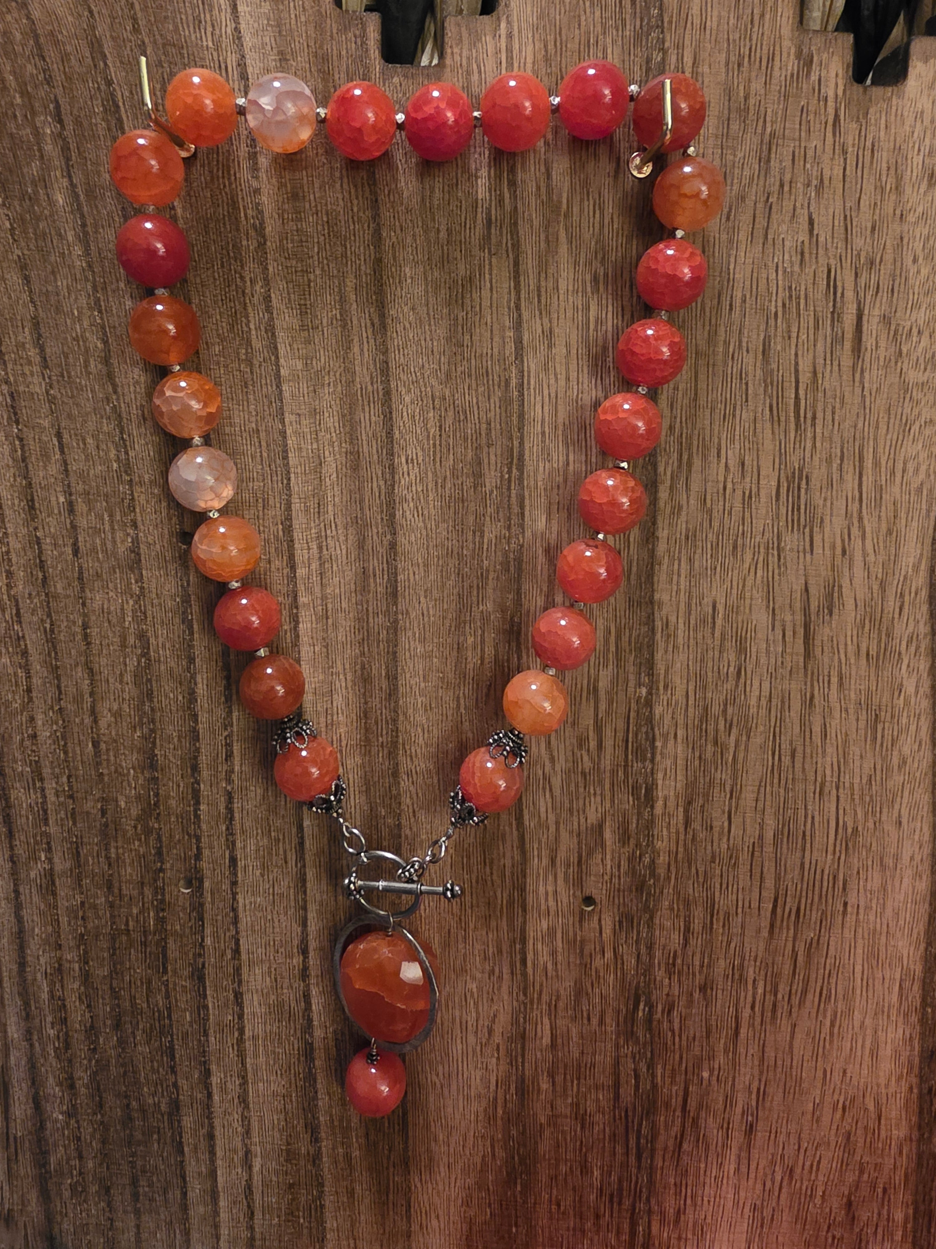 Artisan Carnelian Dragon Vein Agate Pendant Necklace, 17"