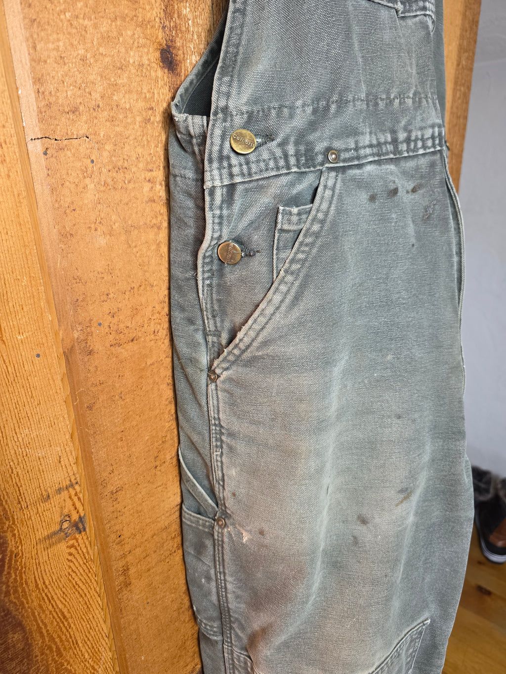 Vtg Carhartt Moss Green Double Knee Quilt Lined Bib Overalls