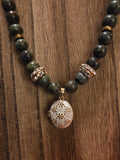 17" Green Epidote Necklace + 2" Ext w/ Floral Locket