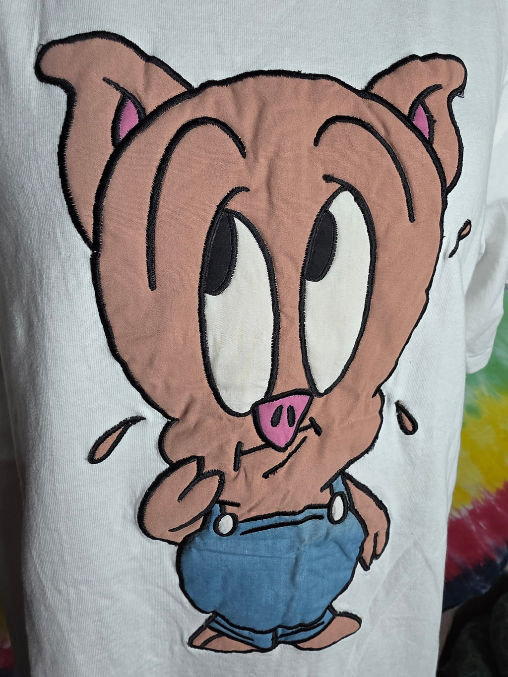 Vintage Pig Overalls Embroidery T Shirt White Mercedes GP