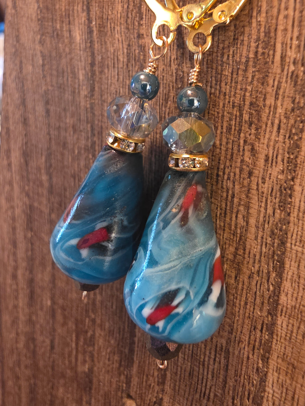Handcrafted Millefiori Glass Blue Swirl Drop Earrings