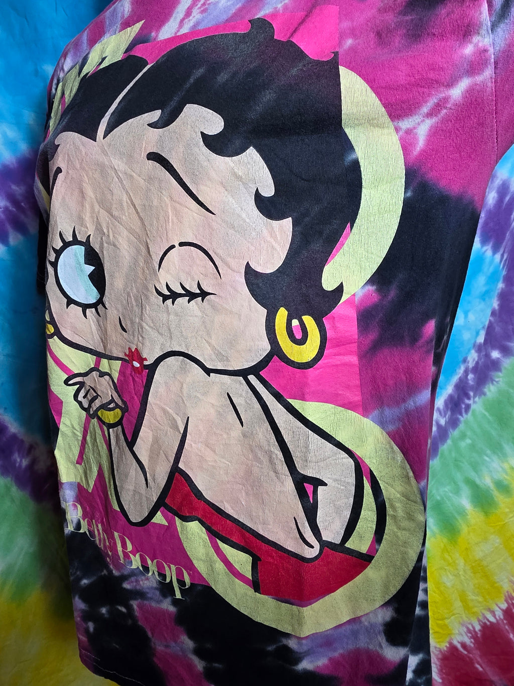 Betty Boop Pink Purple Tie Dye Winking Tee Shirt M