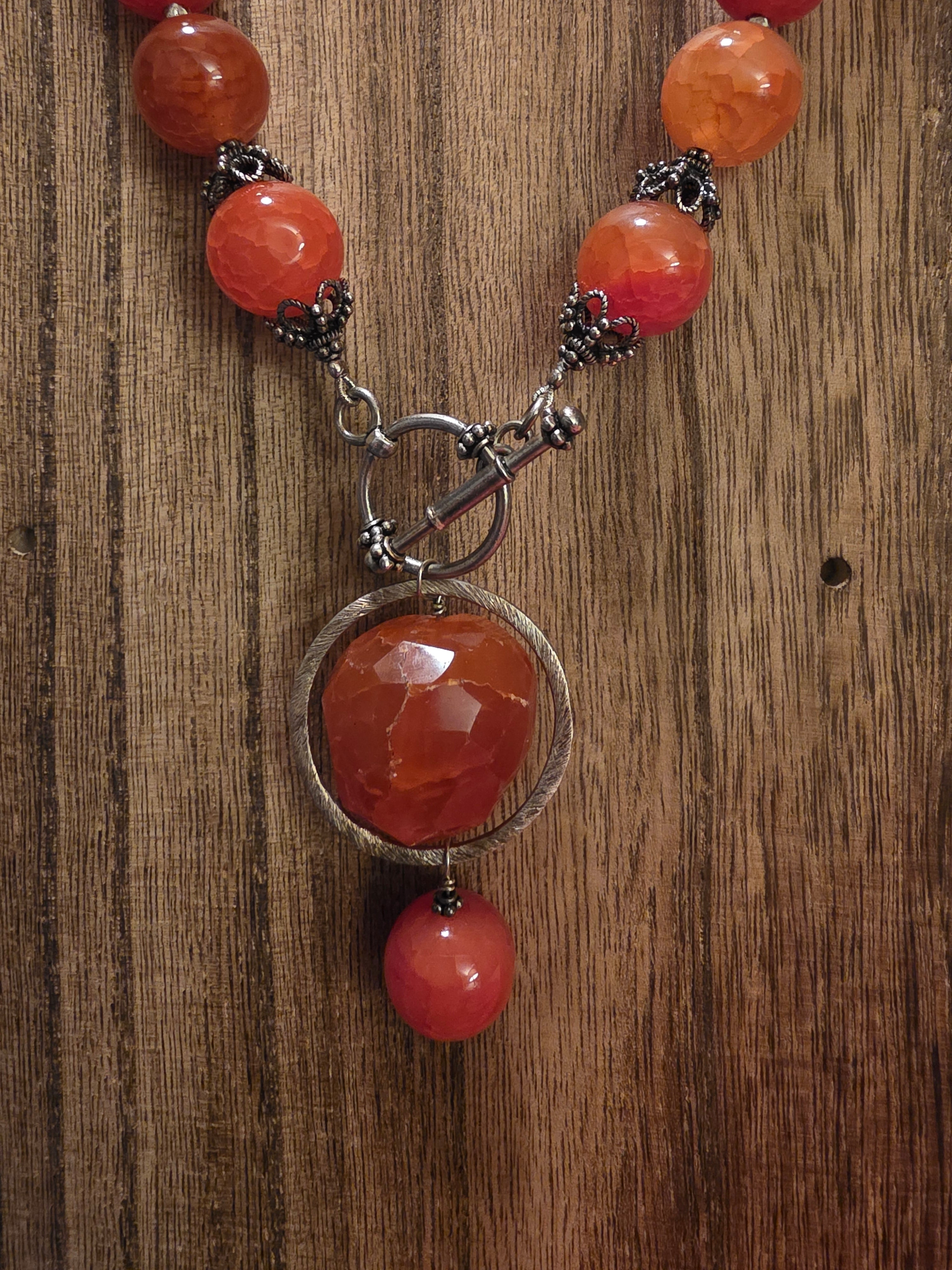 Artisan Carnelian Dragon Vein Agate Pendant Necklace, 17"
