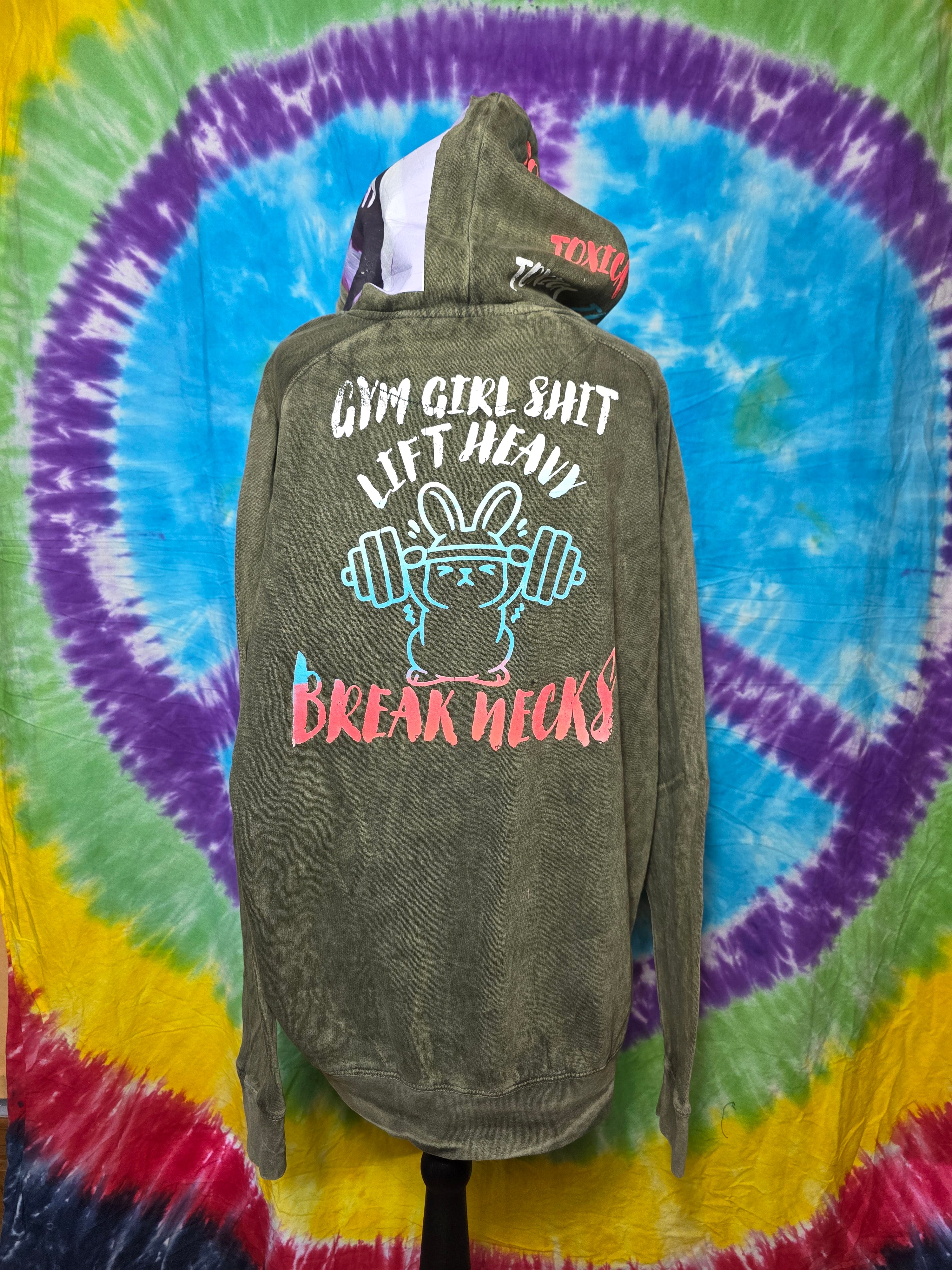 Bad Bunny Gym Girl Shit Lift Heavy Break Necks Hoodie Large