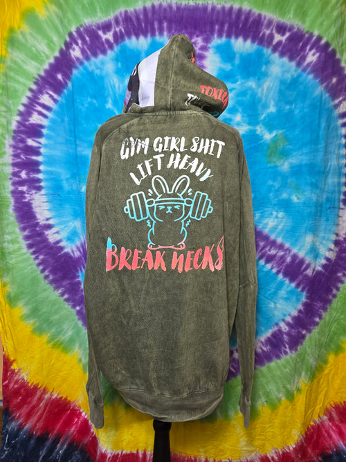 Bad Bunny Gym Girl Shit Lift Heavy Break Necks Hoodie Large
