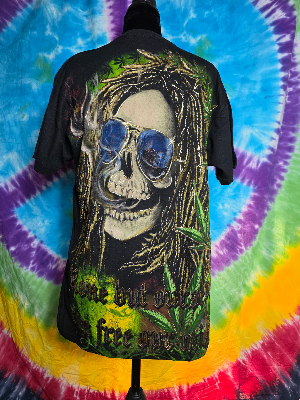 Vintage Style Skull Weed Puff Print Graphic T-Shirt M