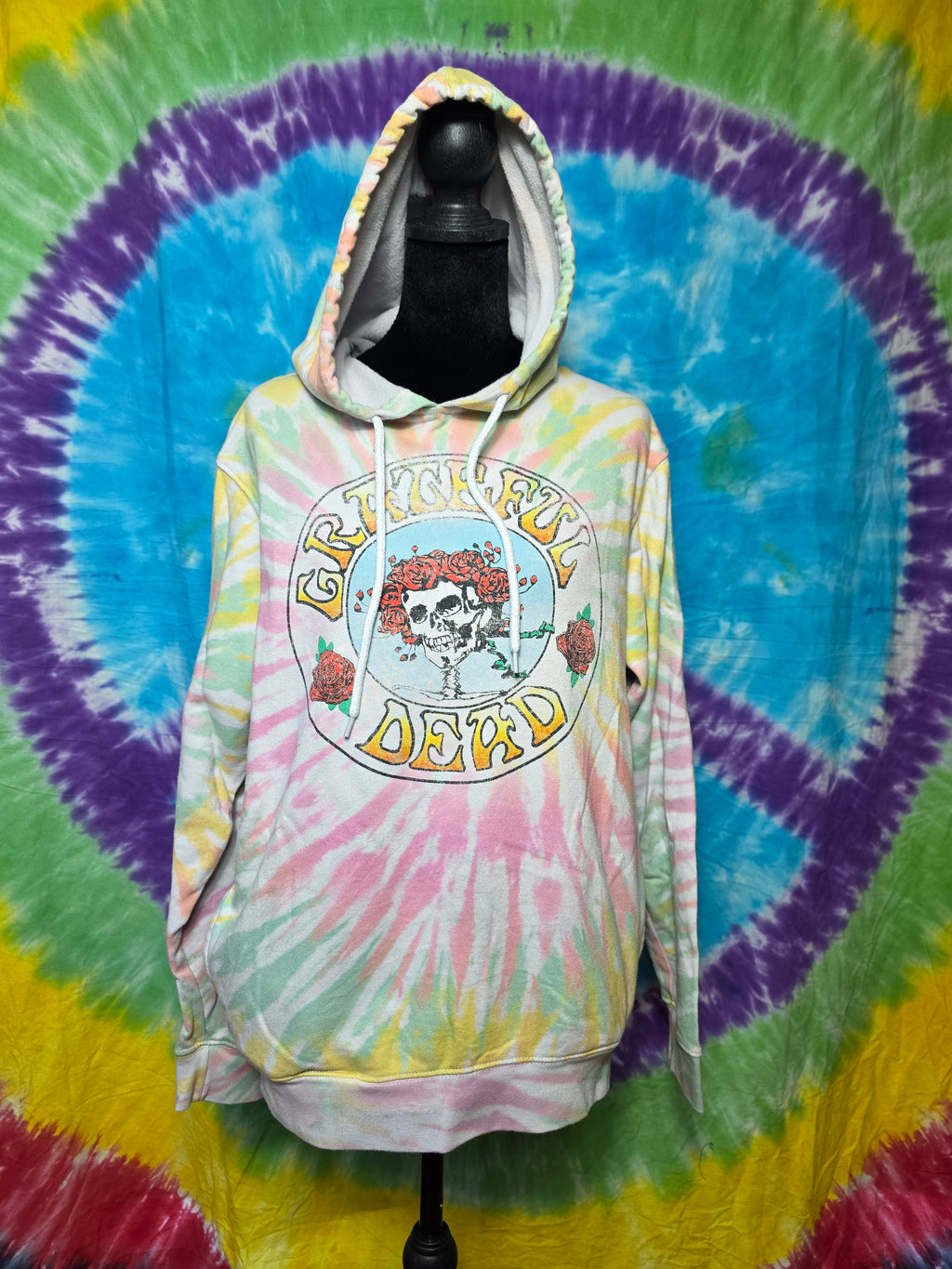 Grateful Dead Tie Dye Hoodie Sweatshirt Pastel Skull Roses Small