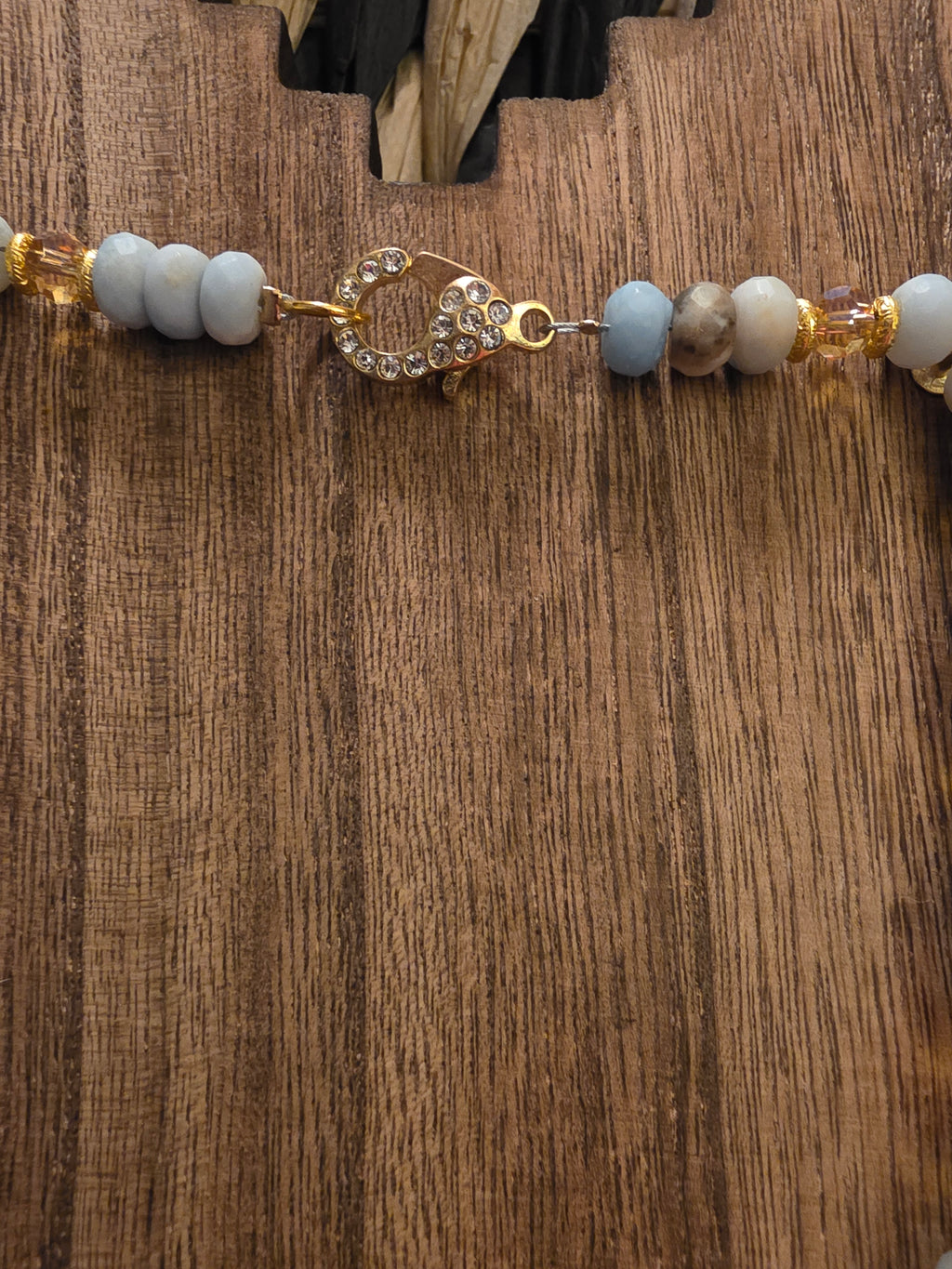 Celestial Amazonite & Star Crystal Beaded Necklace 21" - Handmade