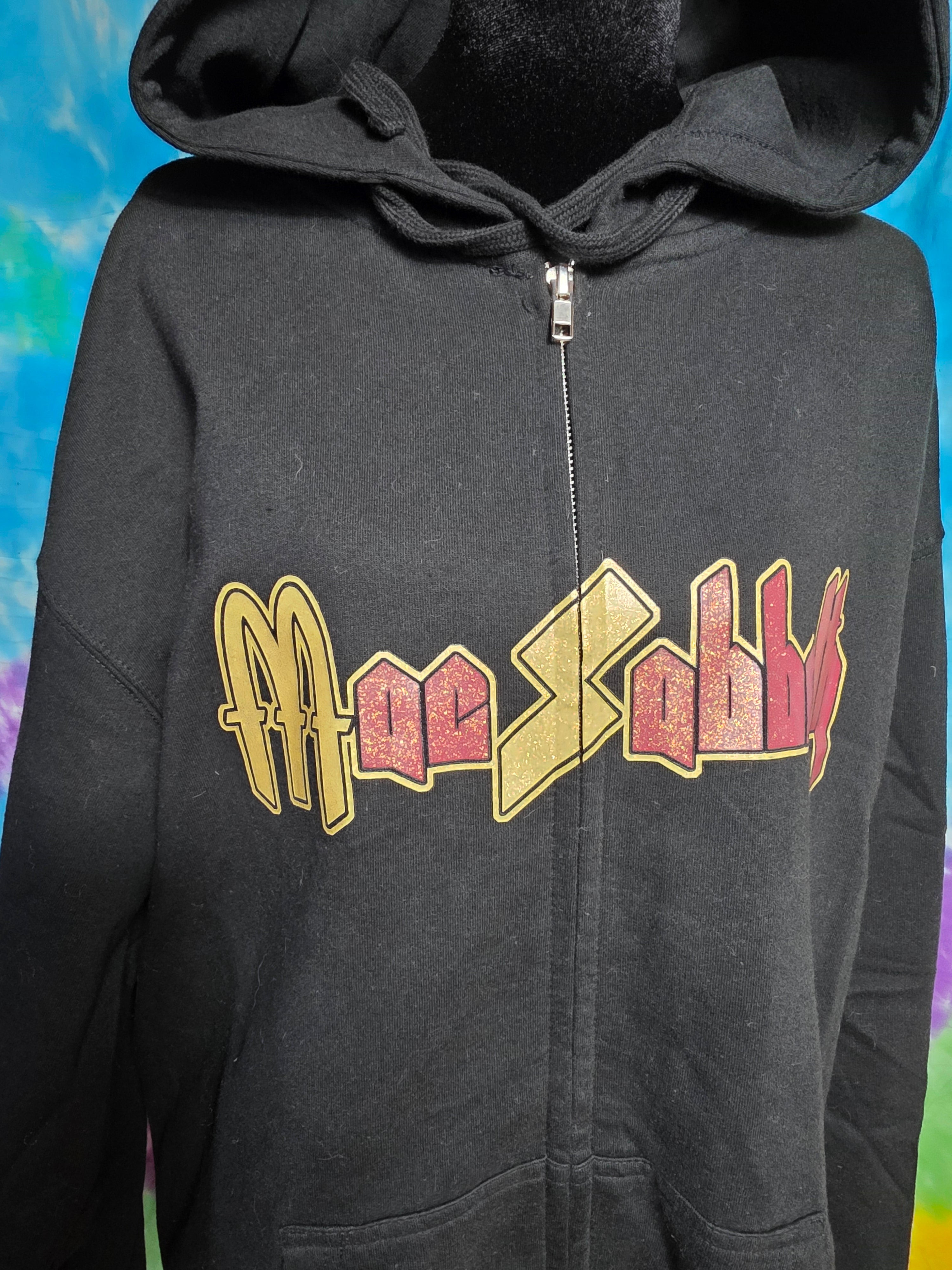 Mac Sabbath Glitter Graphic Black Zip Up Hoodie Size L NWOT