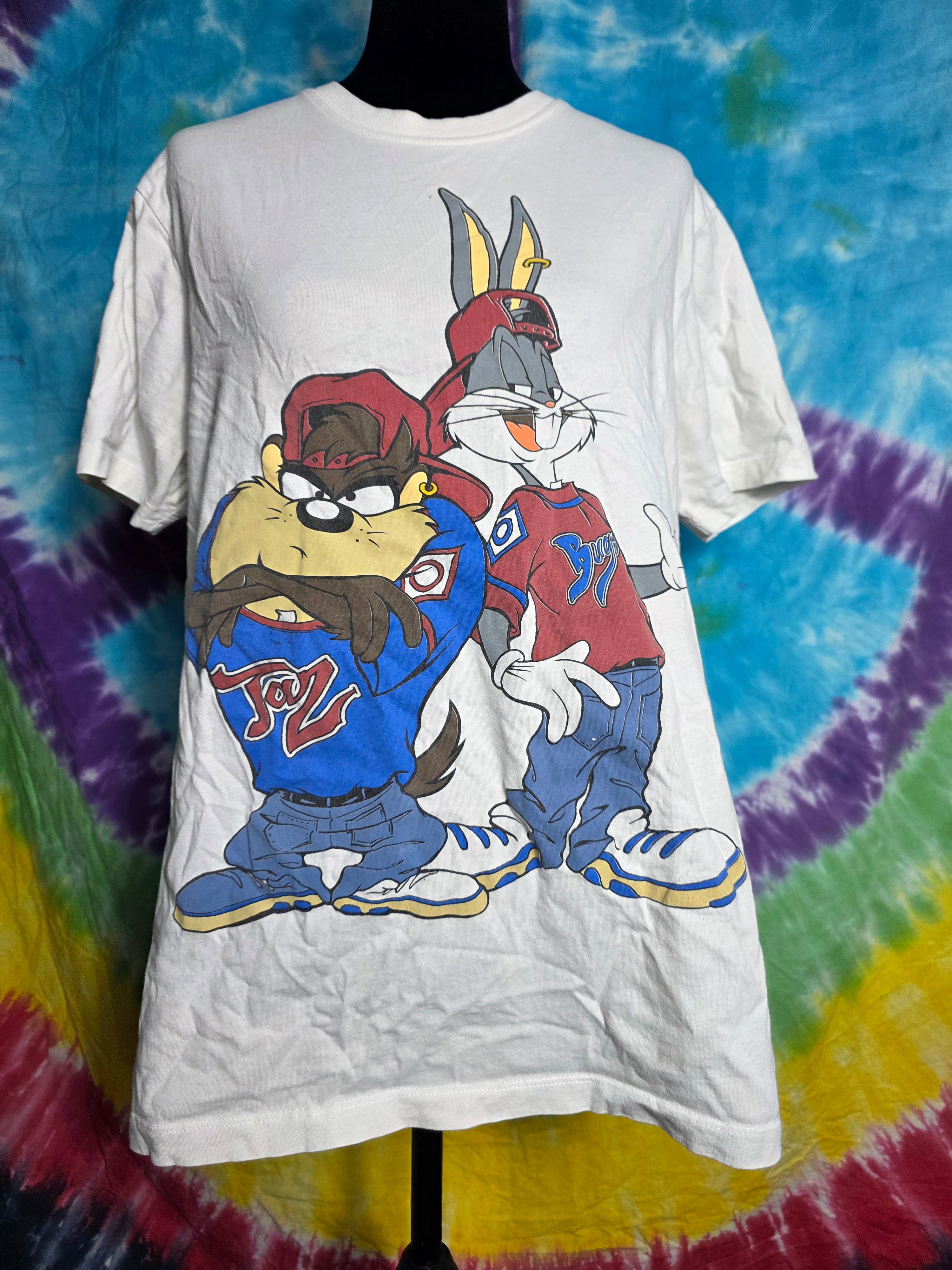 Y2K Vintage Looney Tunes Bugs & Taz Hip Hop Double Sided Tee L