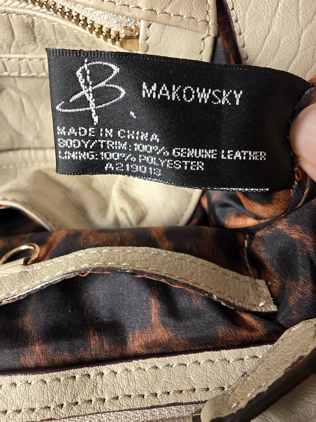 B. Makowsky Off White Leather Shoulder Bag Fringe Leopard