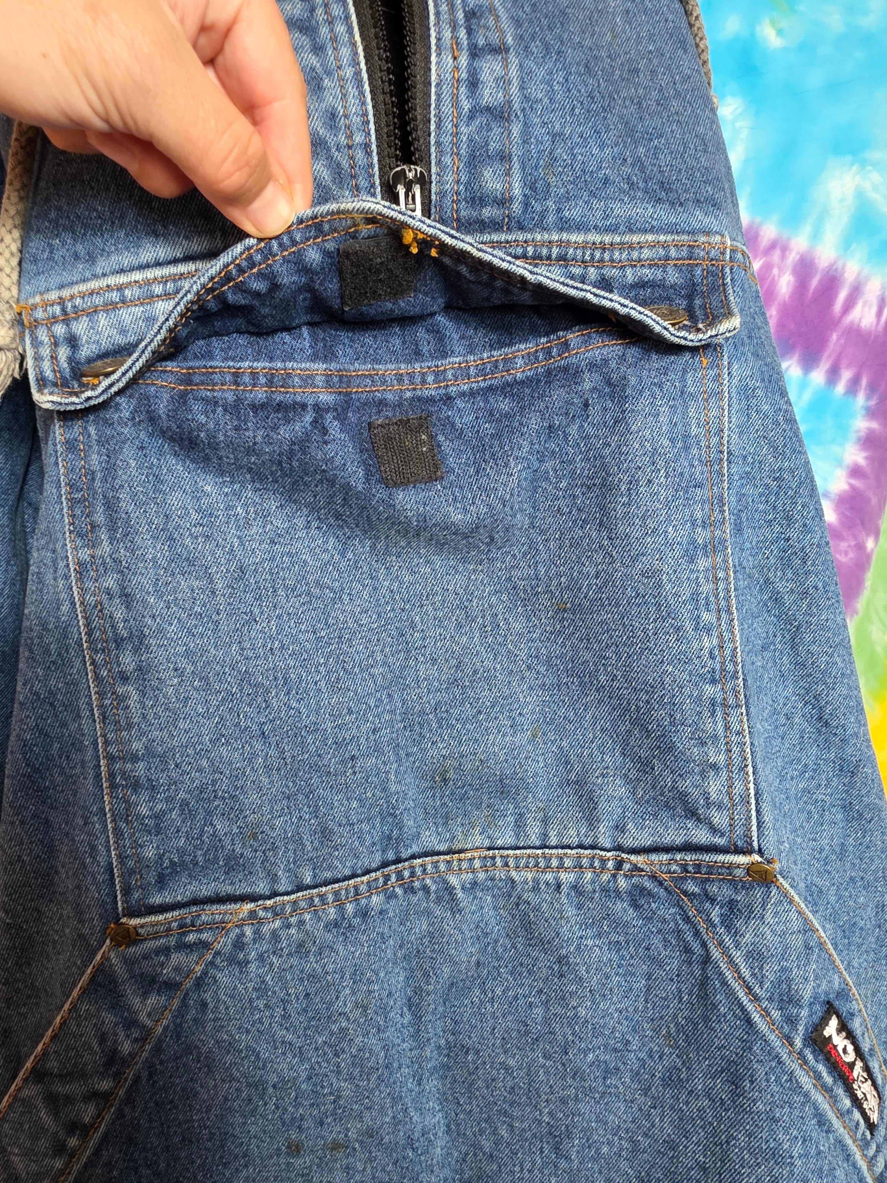 Vtg 90s No Fear Denim Anorak Jacket Medium Flannel Lined Hood
