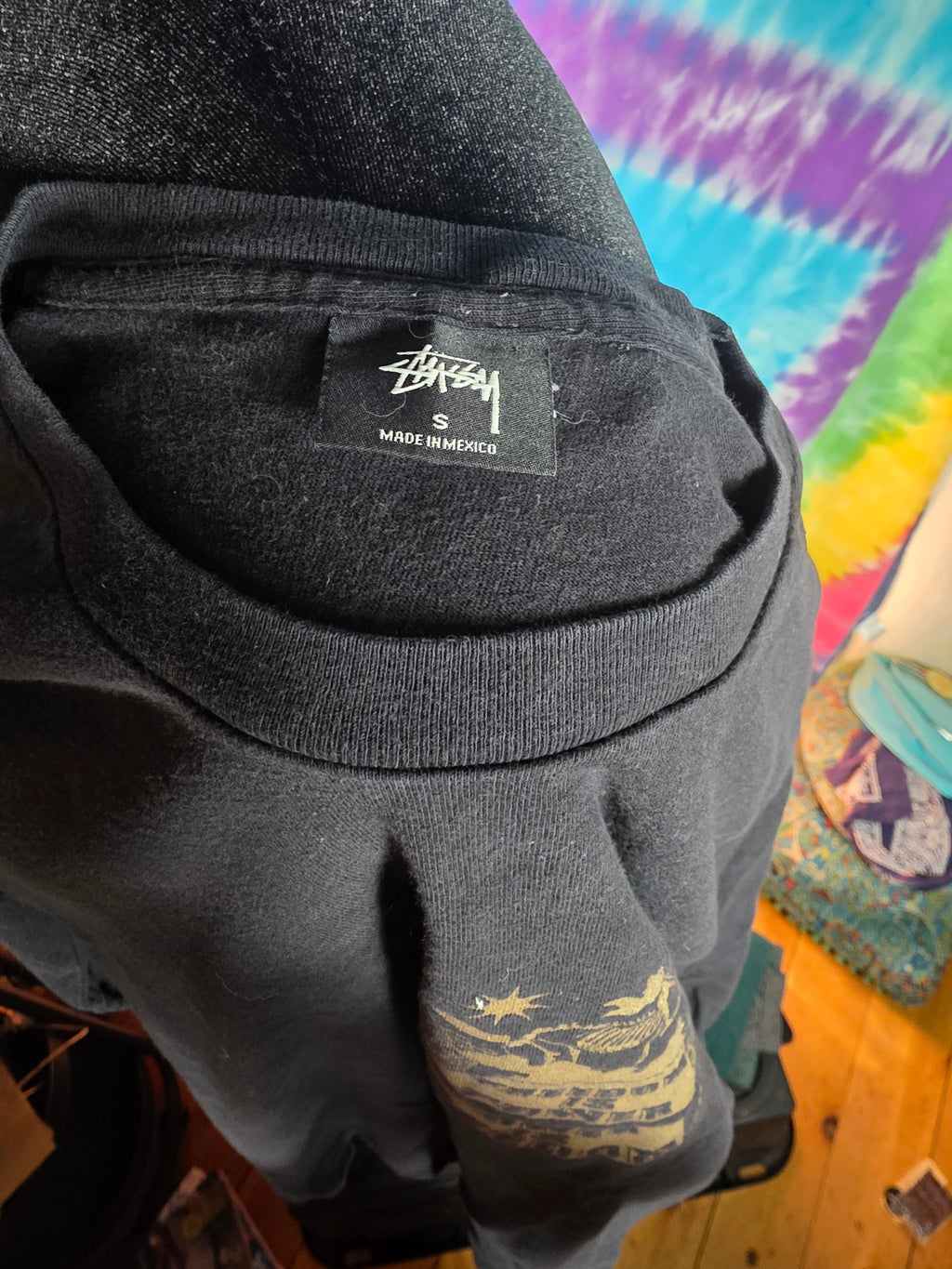 Stussy Long Sleeve Shirt Mens Small Black Graphic Freedom Is Power