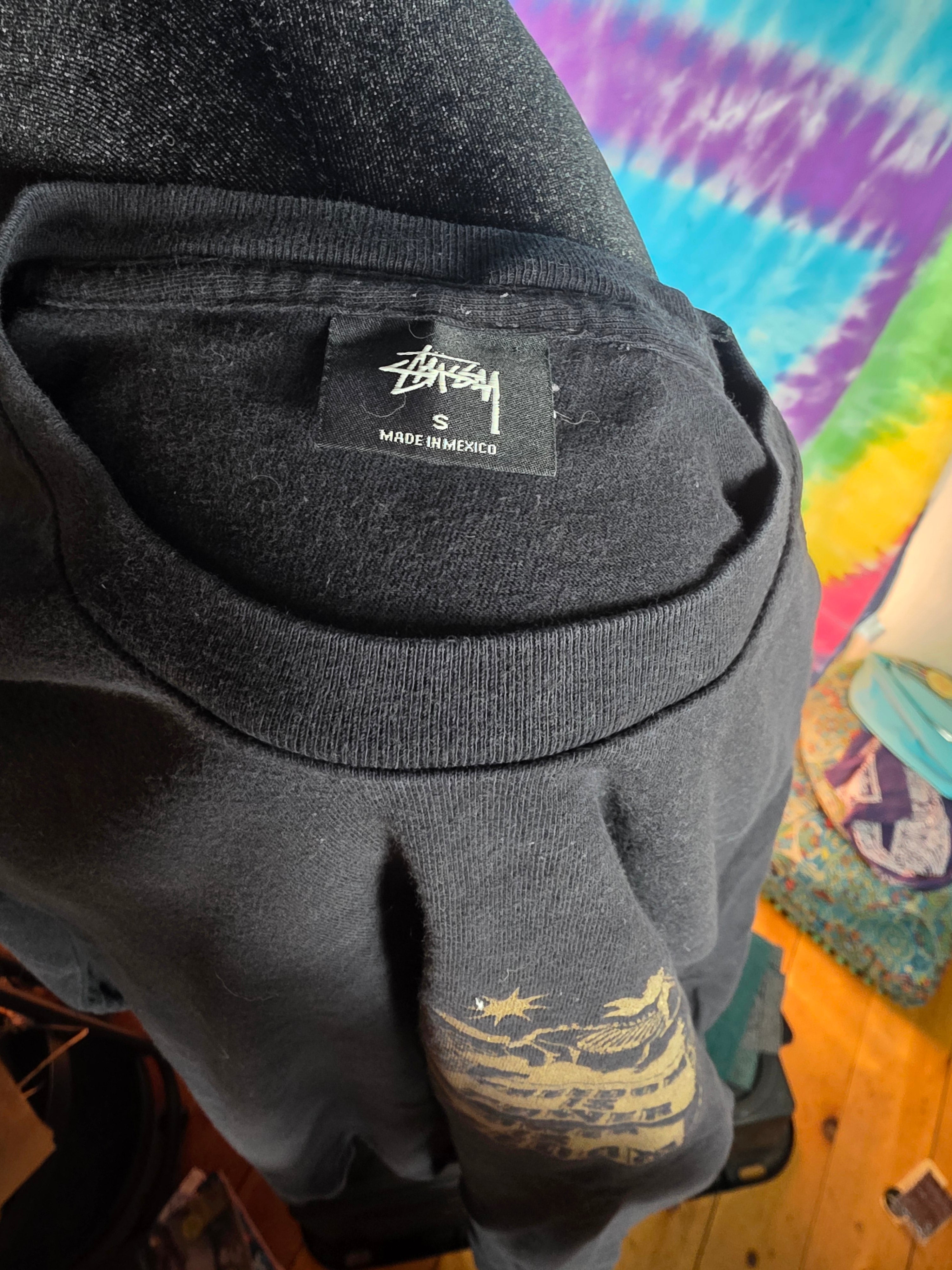 Stussy Long Sleeve Shirt Mens Small Black Graphic Freedom Is Power