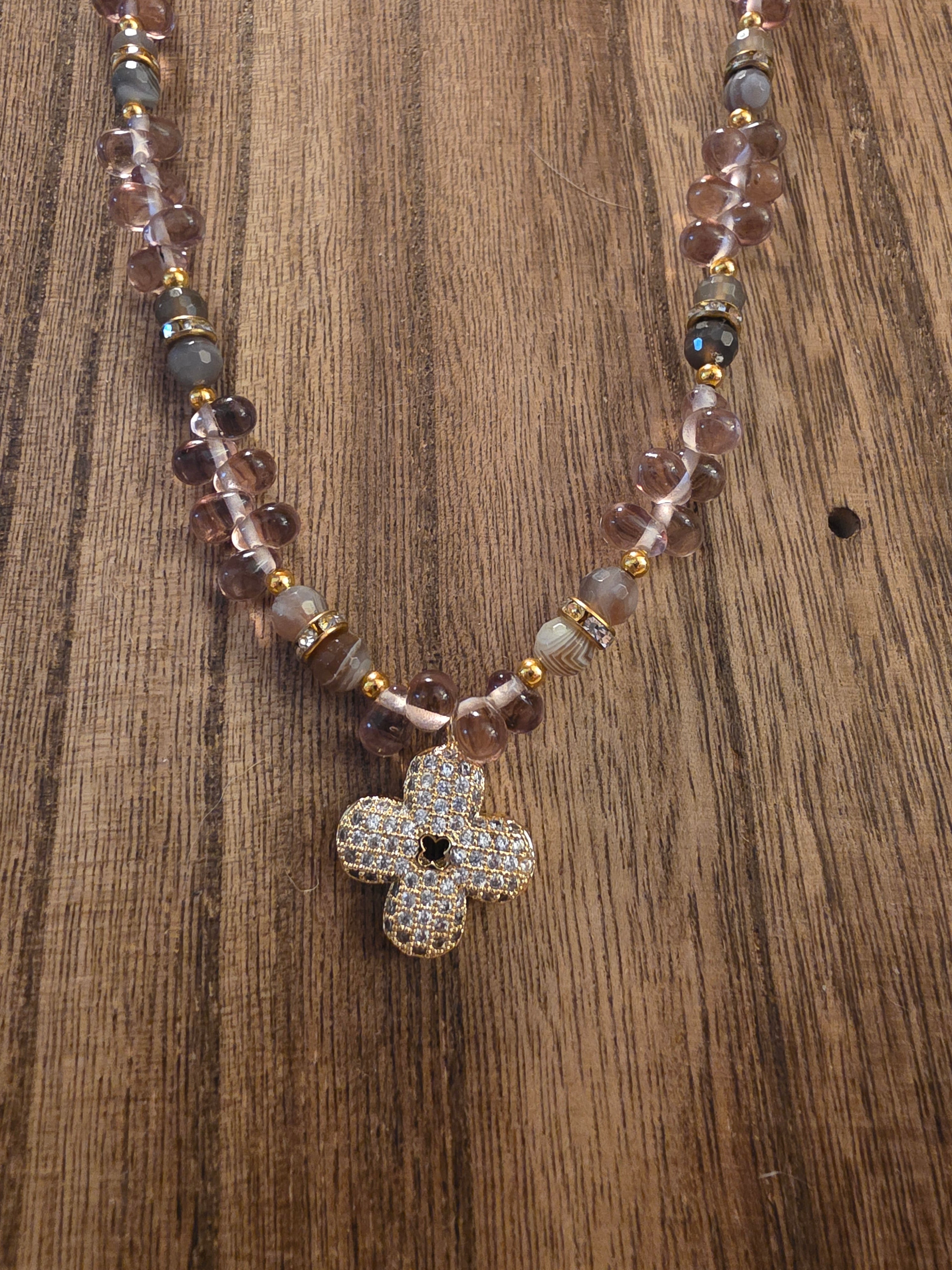 Vintage Botswana Agate & India Glass 21" Necklace - Boho Chic