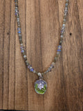 23" Faceted Labradorite Crystal Beaded Necklace Floral Pendant
