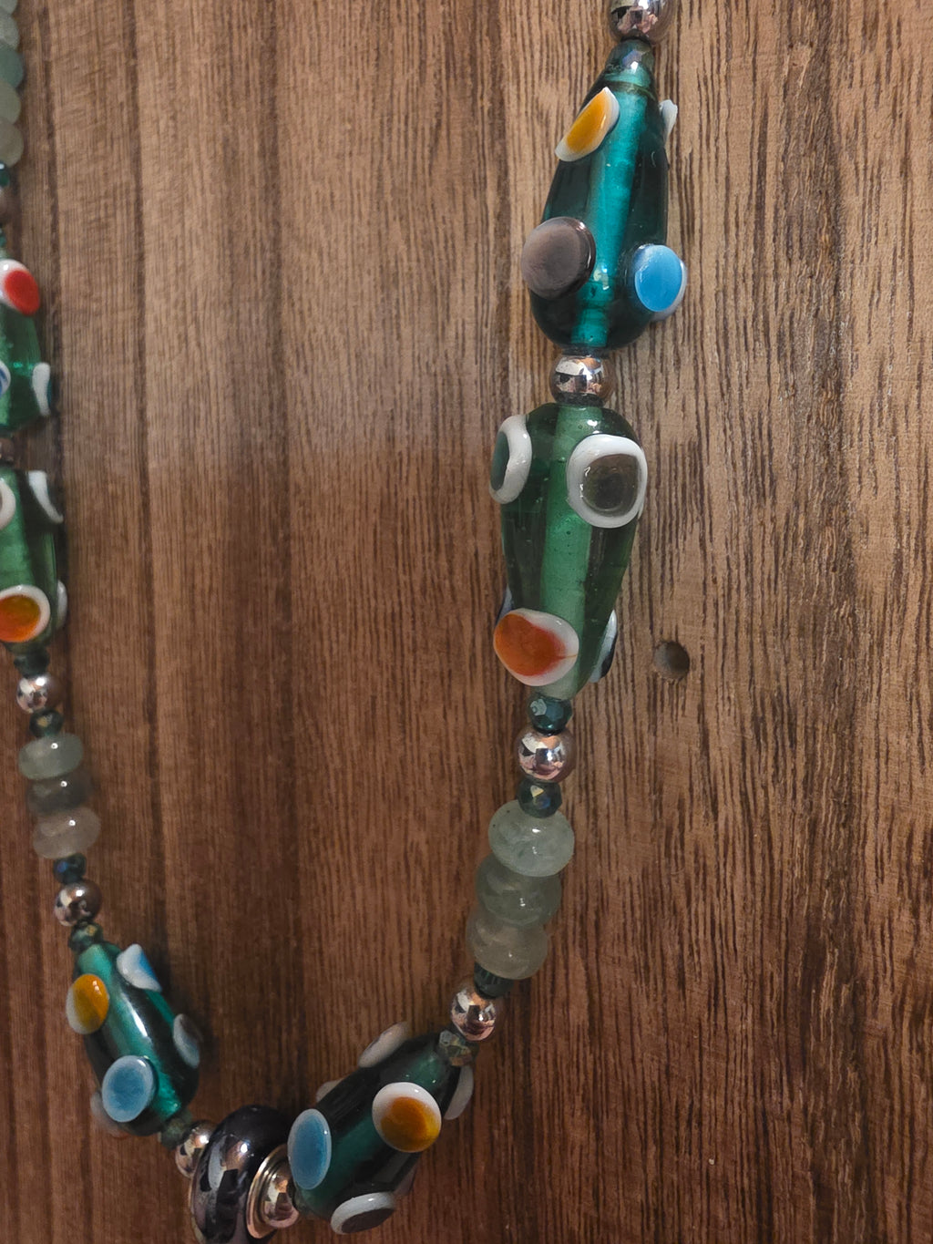 Vintage Venetian Glass & Aventurine Rondelle Necklace 24"