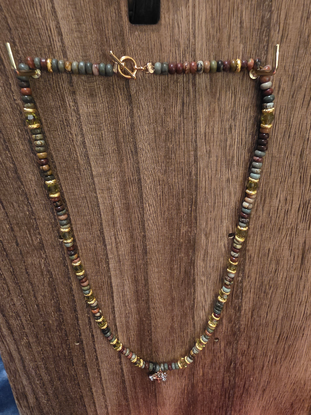 20" Tree of Life Earthy Jasper & Green Crystal Charm Necklace