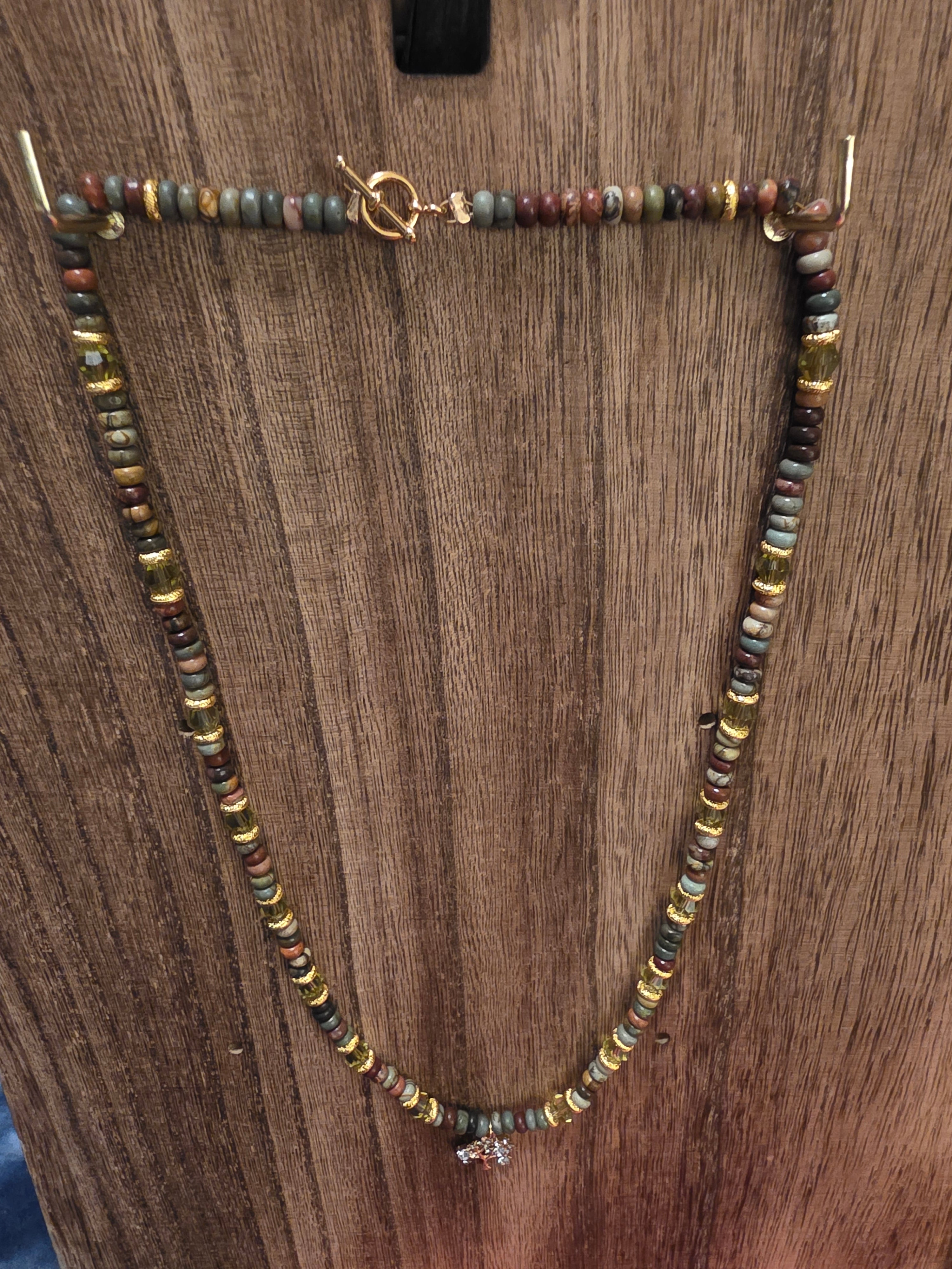 20" Tree of Life Earthy Jasper & Green Crystal Charm Necklace