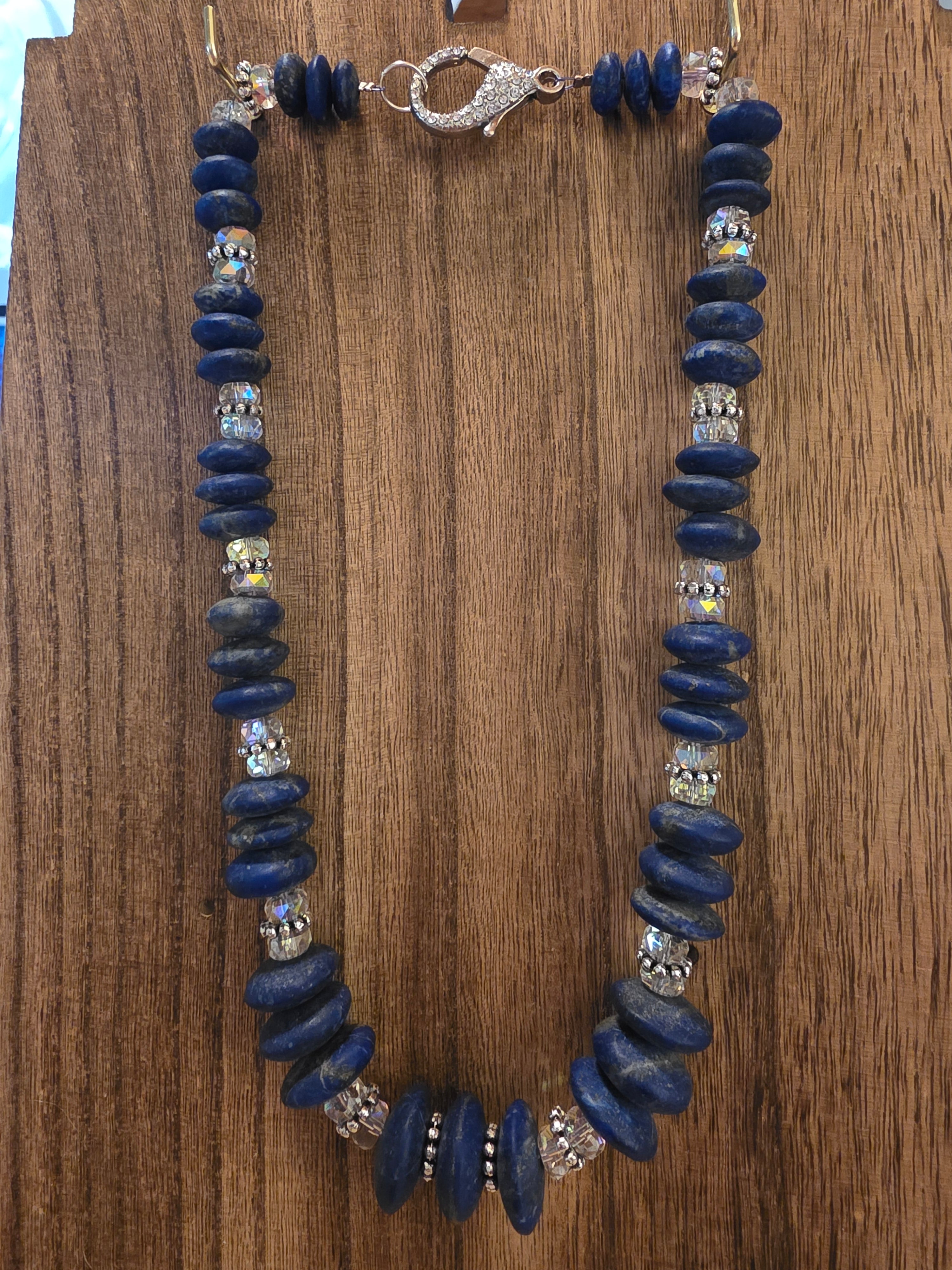 Unpolished Lapis Lazuli & Faceted Crystal Beaded Necklace