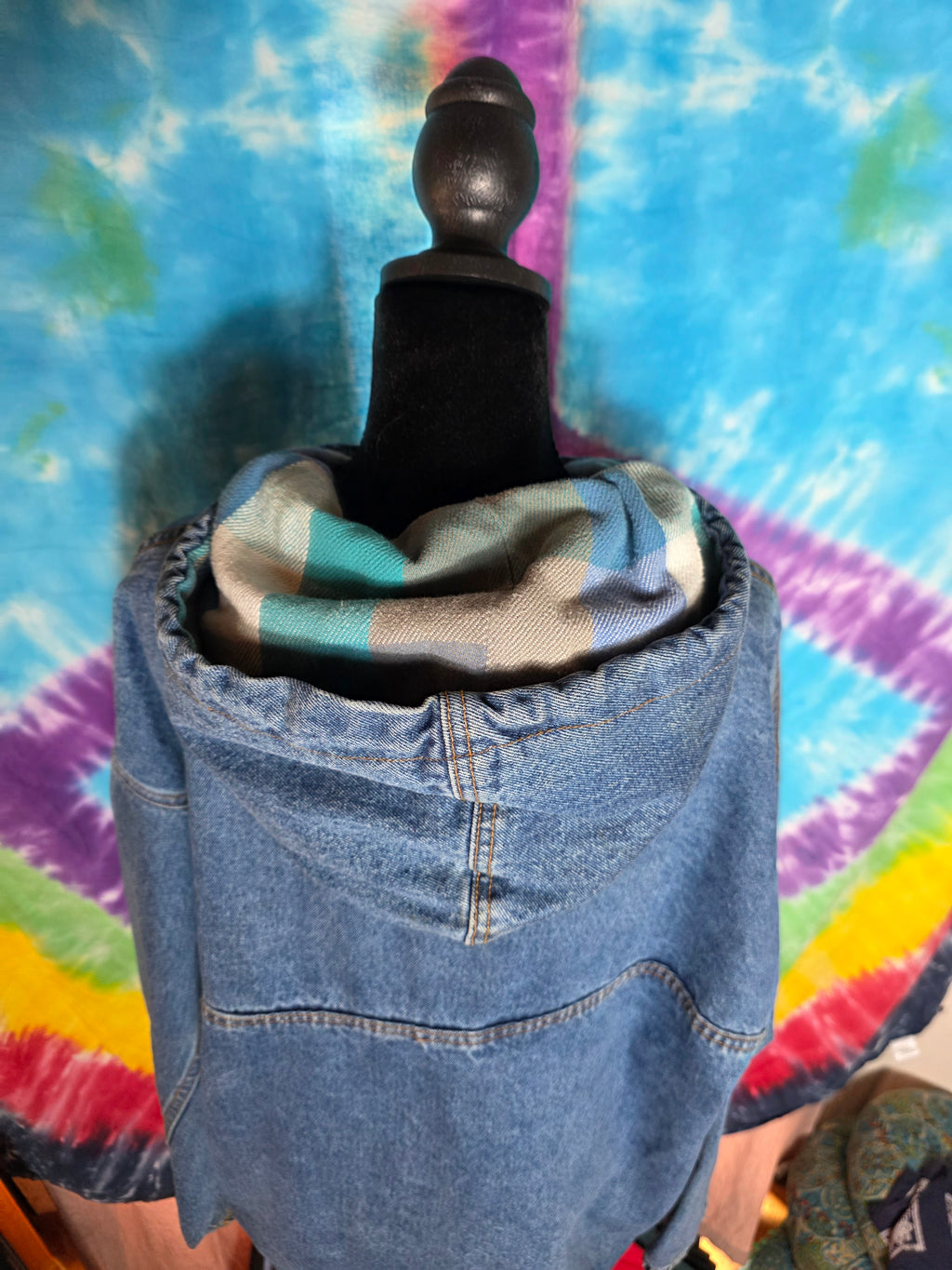 Vtg 90s No Fear Denim Anorak Jacket Medium Flannel Lined Hood