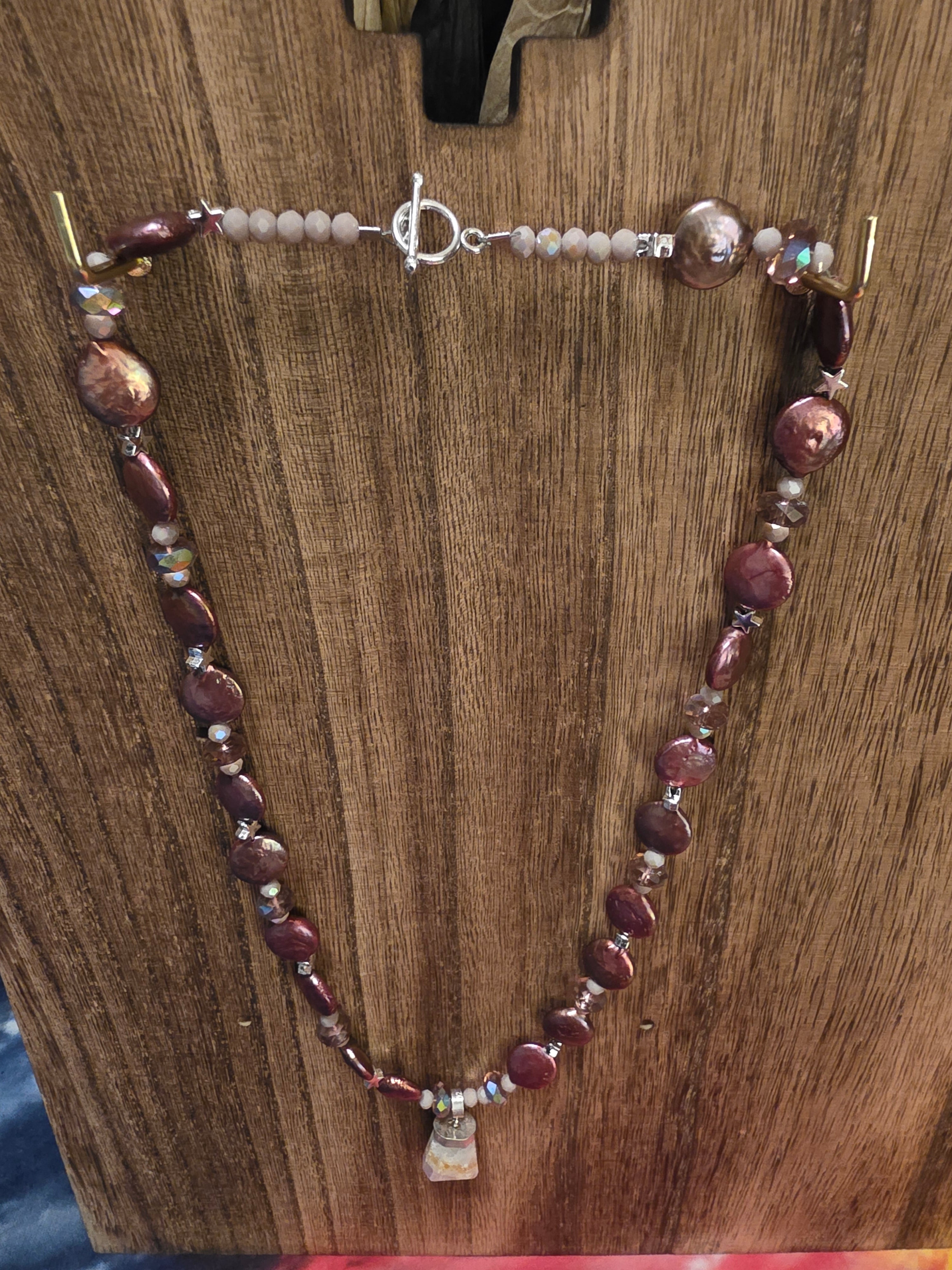 Artisan Mauve Coin Pearl & Quartz Crystal Necklace, 20"