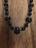 Vintage Cobalt Blue Glass Beaded Filigree Statement Necklace 23"