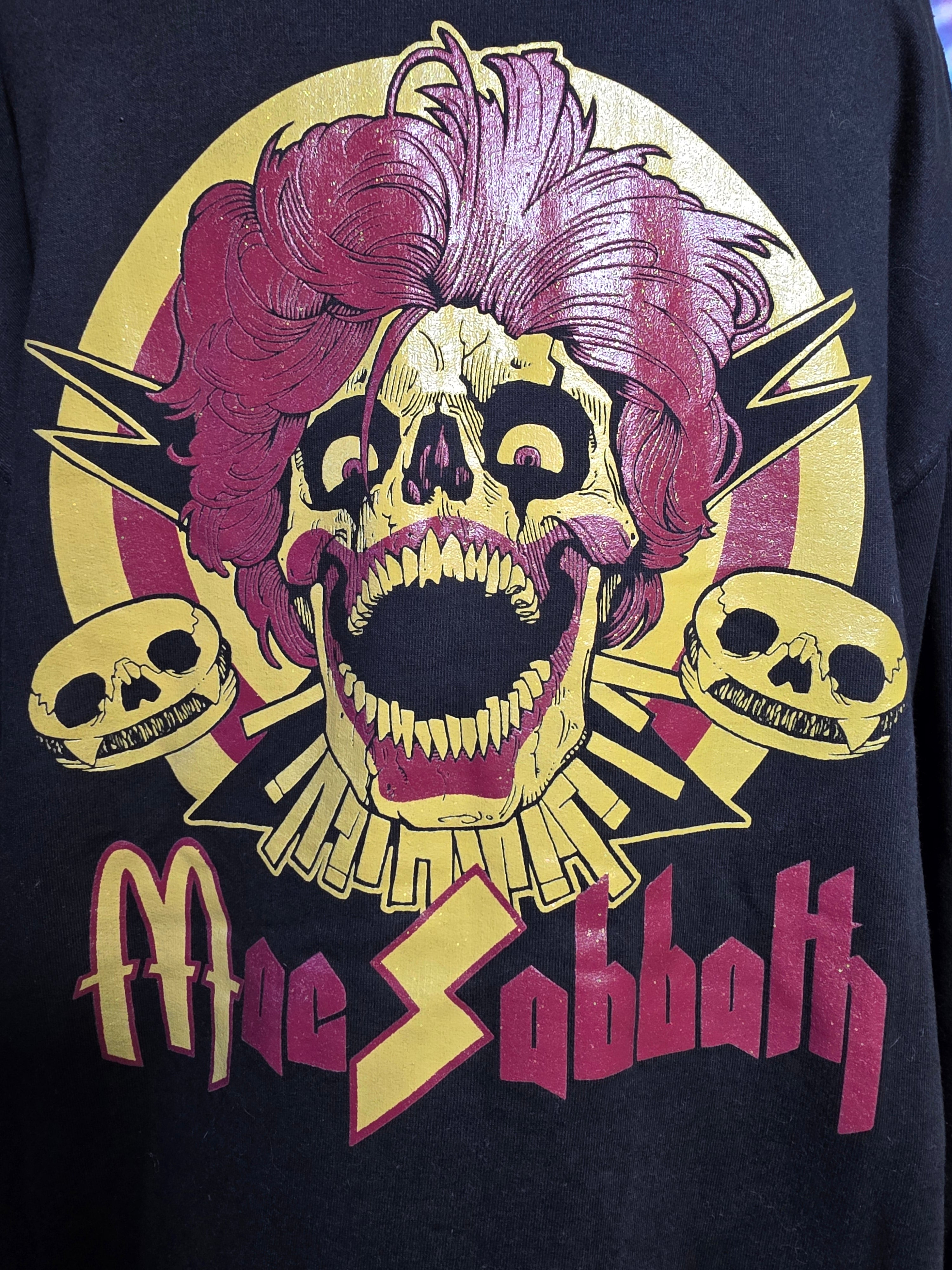 Mac Sabbath Glitter Graphic Black Zip Up Hoodie Size L NWOT