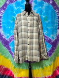Hurley Men's XL Plaid Flannel Button Up Shirt Beige Brown