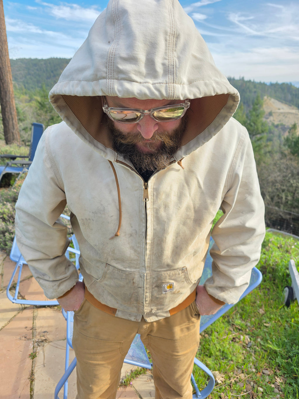 Vintage Carhartt Jacket Cream Off-White Thermal Lined Distressed