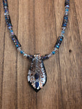Dichroic Art Glass Pendant Necklace Purple AB Heshi Beads 19"